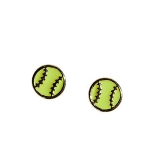 New With Tags Nickel And Suede Yellow SoftBall Stud Earrings - Women's Jewelry